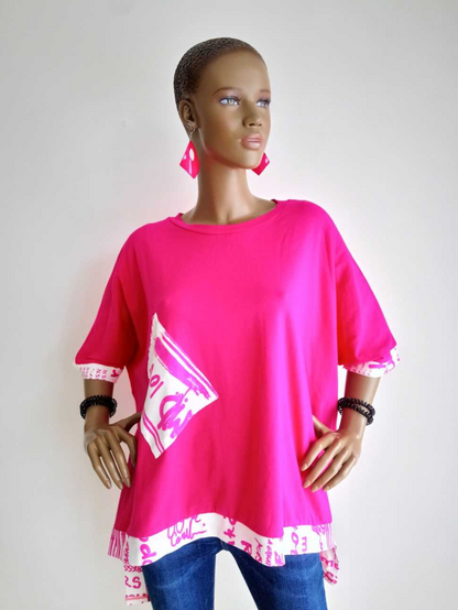 T-shirt ROSE FUCHSIA oversize imprimé