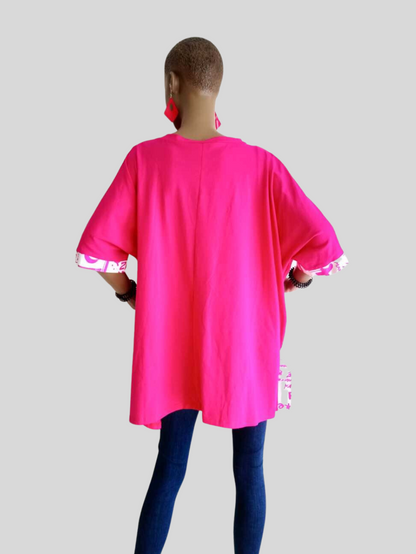 T-shirt ROSE FUCHSIA oversize imprimé