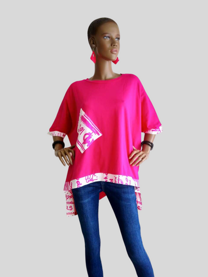 T-shirt ROSE FUCHSIA oversize imprimé