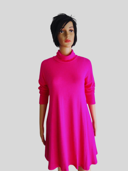 Robe-pull ROSE FUCHSIA évasée à col roulé