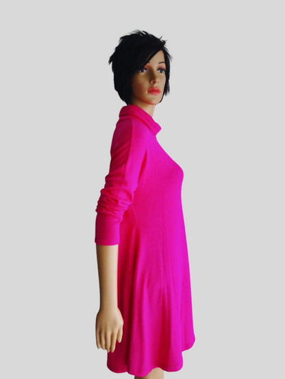 Robe-pull ROSE FUCHSIA évasée à col roulé