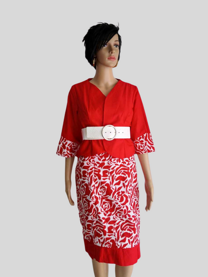 Ensemble tailleur ROUGE en coton imprimé fait main