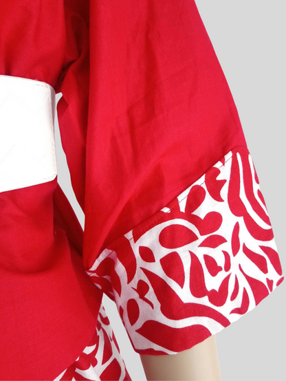 Ensemble tailleur ROUGE en coton imprimé fait main