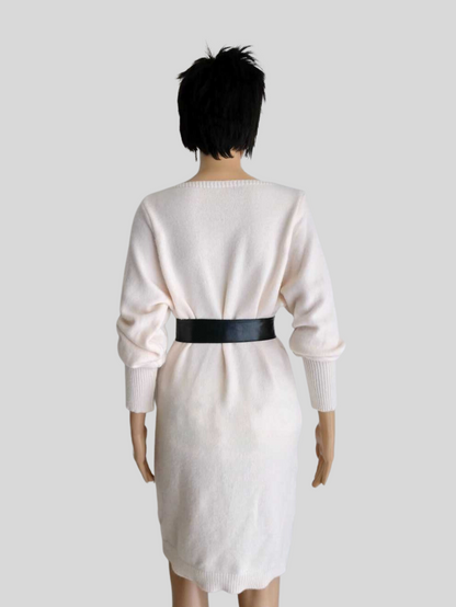 Robe-pull BEIGE en laine avec ceinture