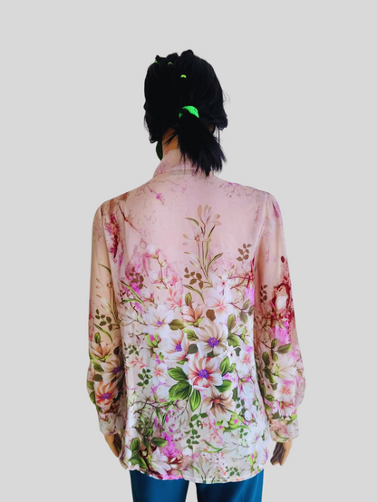 Blouse BEIGE à fleurs à nouer