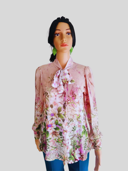 Blouse BEIGE à fleurs à nouer