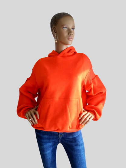 Sweatshirt ORANGE à capuche à manches bouffantes