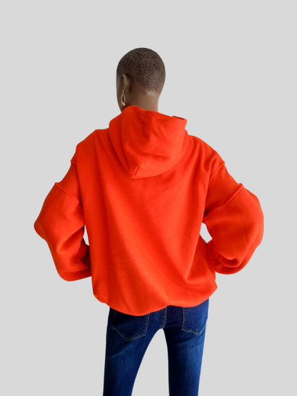 Sweatshirt ORANGE à capuche à manches bouffantes