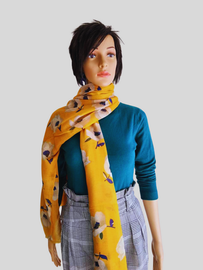 Foulard JAUNE MOUTARDE imprimé à fleurs