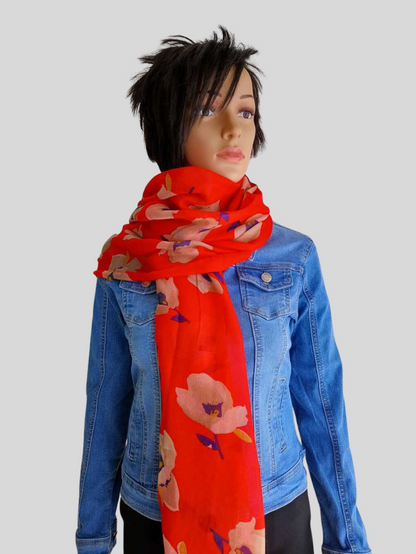 Foulard ROUGE imprimé à fleurs