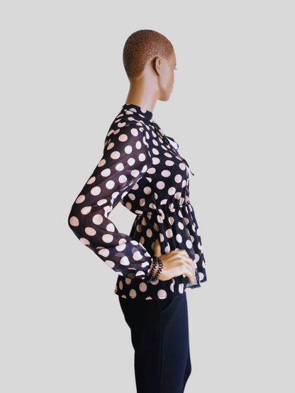 Blouse péplum NOIRE à pois