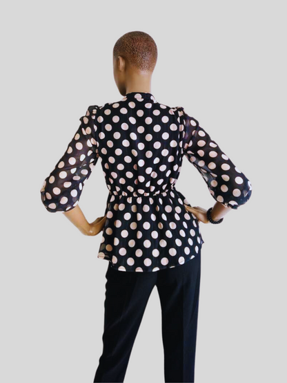 Blouse péplum NOIRE à pois