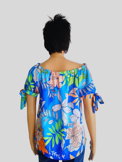 Blouse BLEUE imprimée à fleurs à nouer