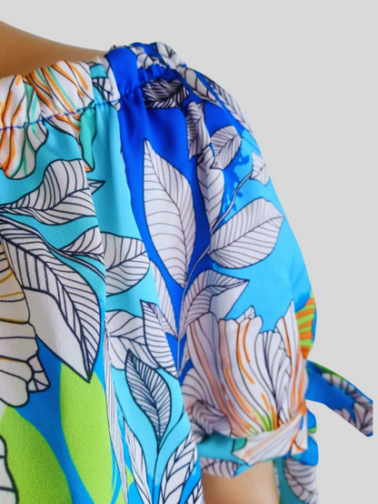 Blouse BLEUE imprimée à fleurs à nouer