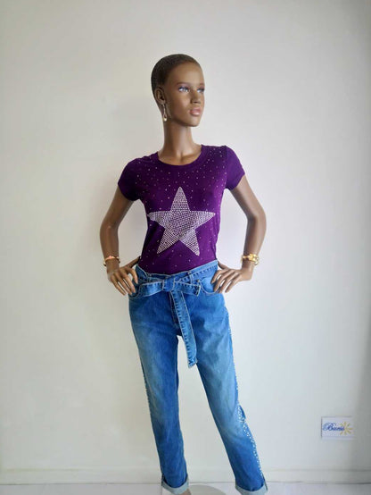 BUESSO - T-shirt VIOLET en coton avec strass