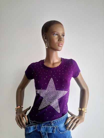 BUESSO - T-shirt VIOLET en coton avec strass