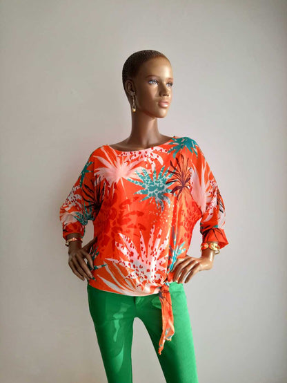  Blouse ORANGE imprimée à fleurs