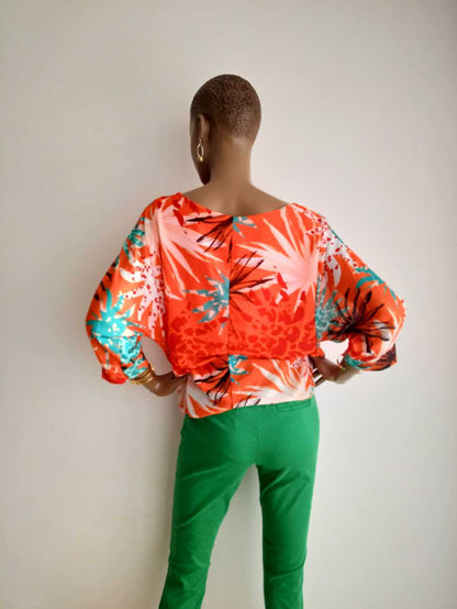  Blouse ORANGE imprimée à fleurs