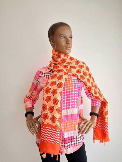 Foulard ORANGE à fleurs 